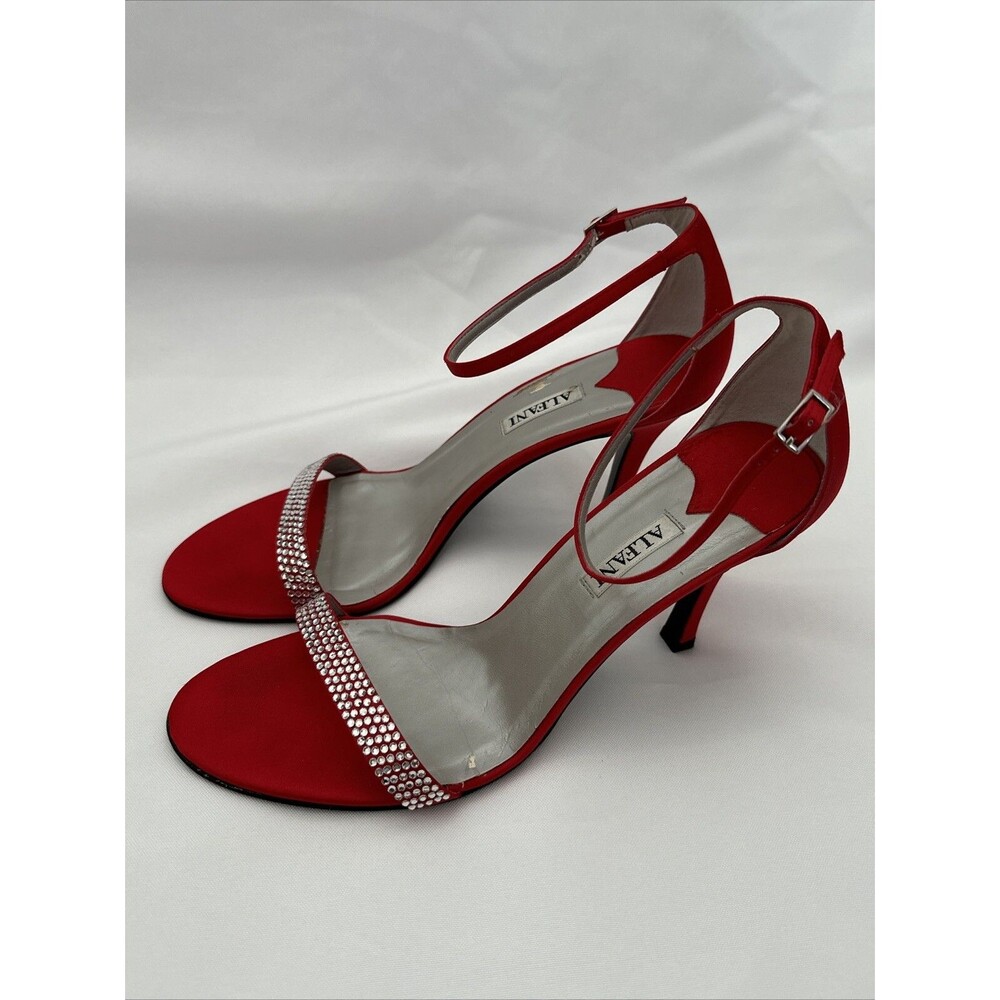 Alfani Ashton Red High-Heels with Rhinestones Ankle Strap 10M Shoes 3 1/2” Heel